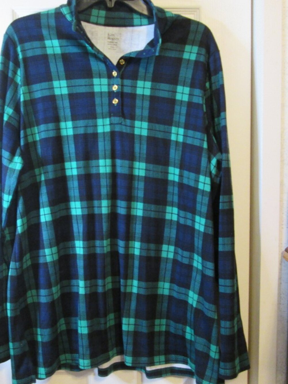 Kim Rogers Women's Navy/Green Plaid Cotton Henly Tee XXL